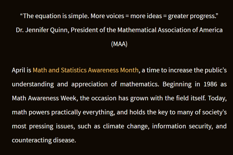 April 2 Day 390: Math and Stats Awareness Month – Math Belongs to All of Us